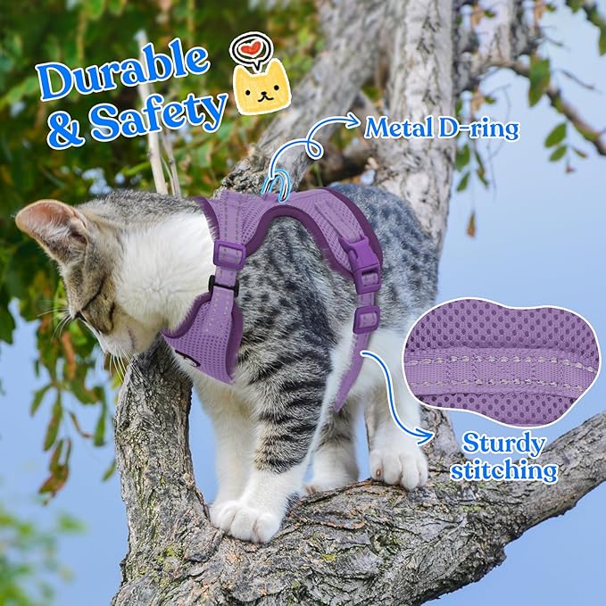 Supet Cat Harness and Leash for Walking Escape Proof, Adjustable Harness for Cats, Easy Control Small Cat Harness for Medium Large Kitten Purple M