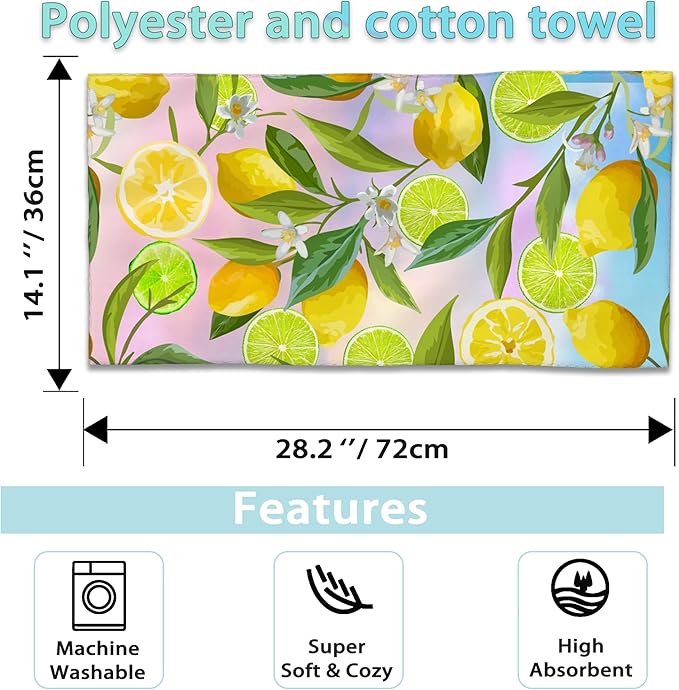 2 Pack Hand Towels for Bath,Yellow Green Lemons Decorative Towels Highly Absorbent Soft Towels for Bathroom Beach Kitchen Spa Gym Face Towel 14x28 Inch