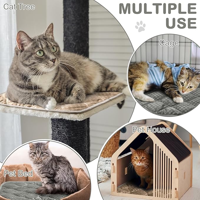 4 Pack Self Warming Cat Bed 16 x 20 Self Heating Cat Mat Warm Thermal Pet Pad Washable Dog Crate Pad Body Heat Dog Cat Bed Mat Blanket Non Slip Bottom for Outdoor Indoor Pets(Grey,Camel)