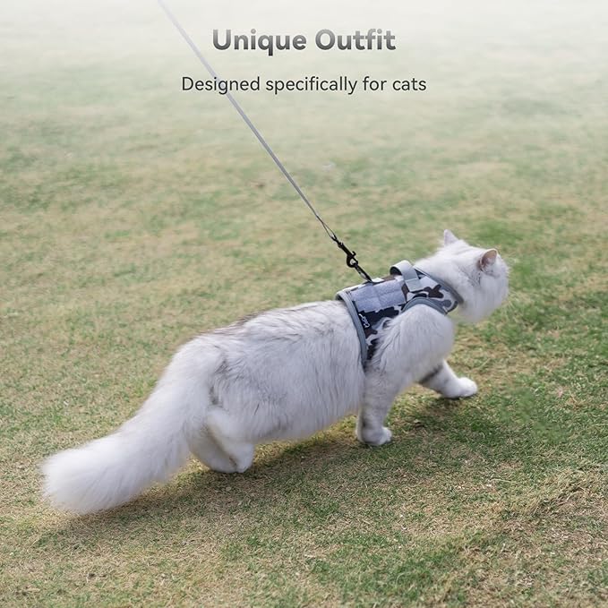 Tactical Cat Harness and Leash for Walking Escape Proof Breathable Mesh Fabric, City Camo, Medium, Adjustable Cat Walking Jackets, Padded Stylish Cat Vest