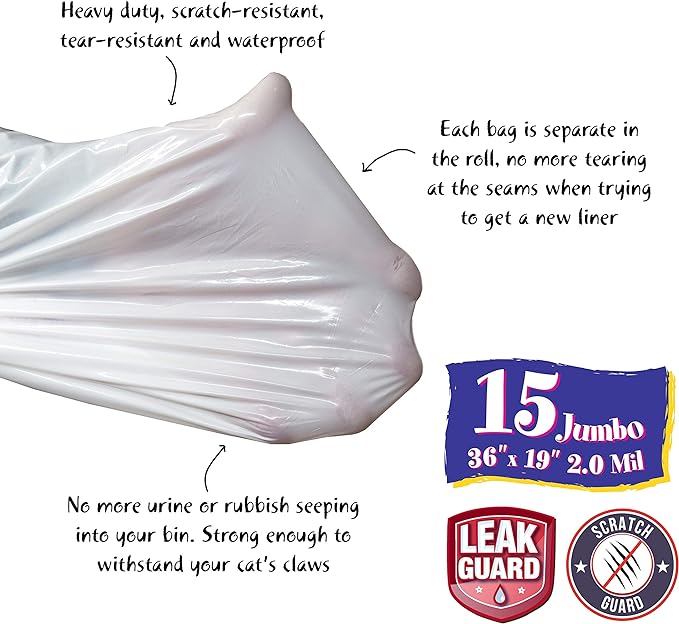 15 Count Fresh Kitty Litter Box Liners Super Thick, Durable, Easy Clean Up Jumbo Drawstring Scented Litter Pan Box Liners, Bags for Pet Cats