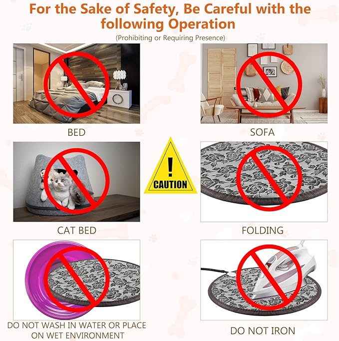 Riakrum 2 Pcs 16in Cat Heating Pad Round Pet Heating Pad Waterproof Cat Warming Pad Pet Electric Heating Mat Adjustable Heated Dog Pad with Washable Cover, Switch, Anti Bite Steel Cord for Cats Puppy