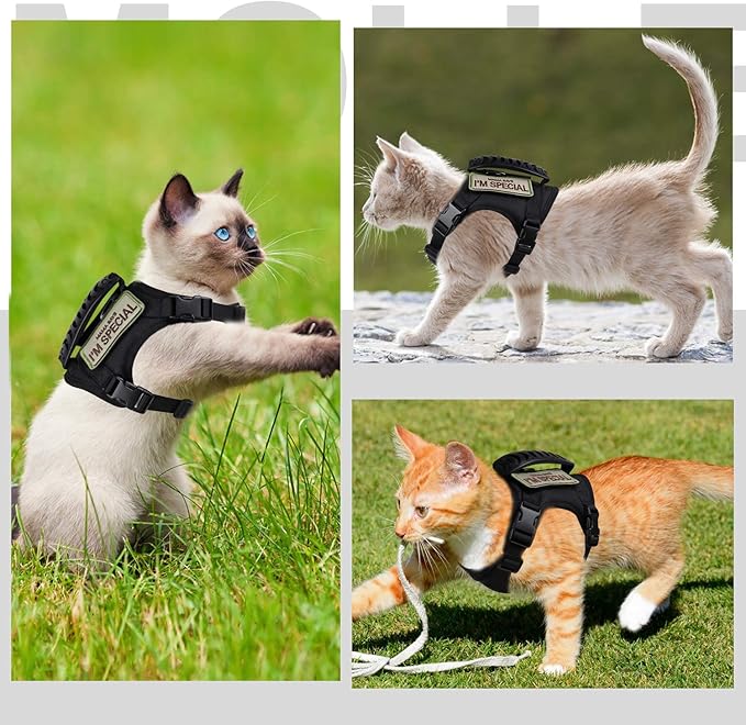 Tactical Cat Harness for Walking Escape Proof, Soft Mesh Adjustable Pet Vest Harness for Large Cat,Small Dog