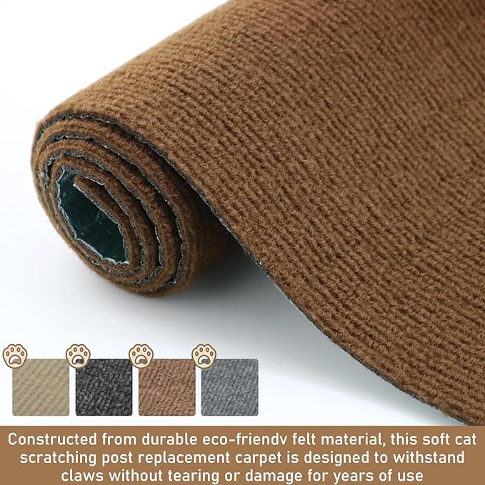 Cat Scratching Climbing Carpet Mat, Self-Adhesive Trimmable Anti Cat Scratcher Couch Furniture Protector from Cat Claws, Cat Post Covered Pad Replacement for DIY Cat Tree (Brown, 15.8" x 40")