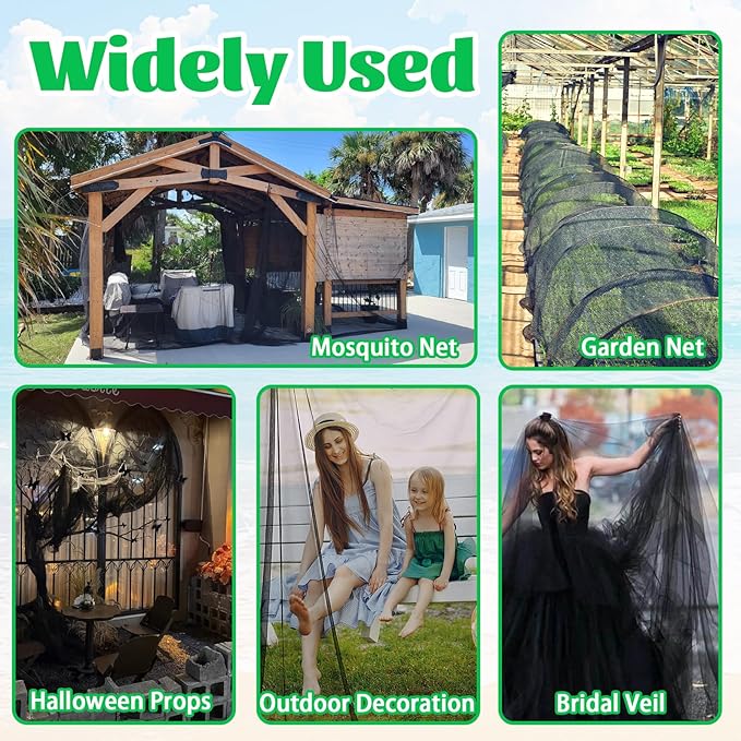 60x10Ft Mosquito Netting,Fly Insect Bird Net Garden Mesh Screen Barrier for Patio,Balcon,Porch,Gazebo,Canopy,Camping,Umbrella,Protecting Vegetables Fruits Plants(Black)