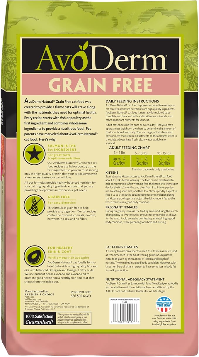 AvoDerm Natural Grain-Free Salmon & Tuna Dry Formula, 5 Pound Bag