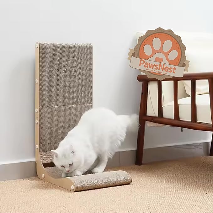 Paws NEST Cat Scratcher, 27.5 Inch L- Shaped Cat Scratch Post, Eco-Friendly for Indoor Cats, Includes Ball Toy & Premium Catnip, Non-Toxic, Easy Assembly