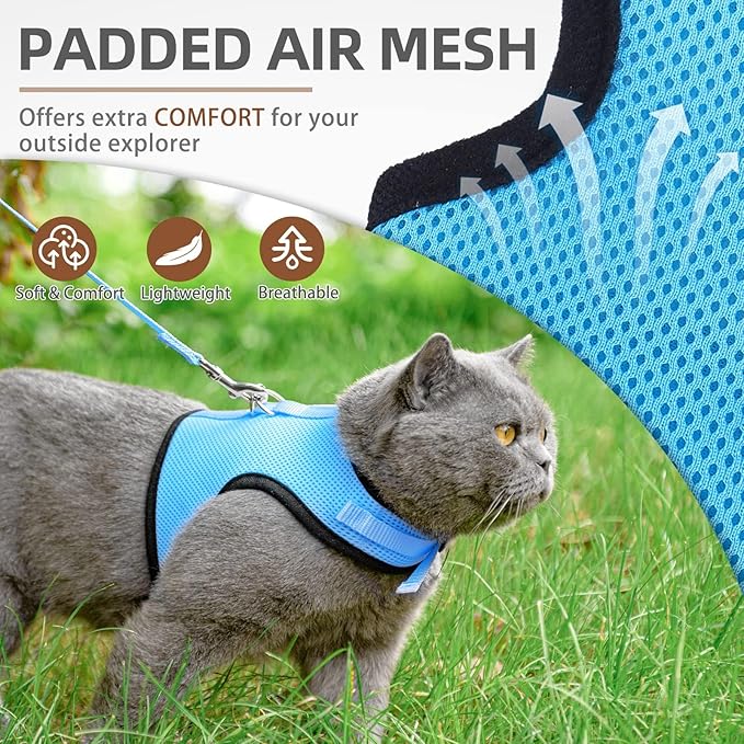 PUPTECK Soft Mesh Cat Vest Harness and Leash Set Puppy Padded Pet Harnesses Escape Proof for Cats Small Dogs Rabbits Bunny