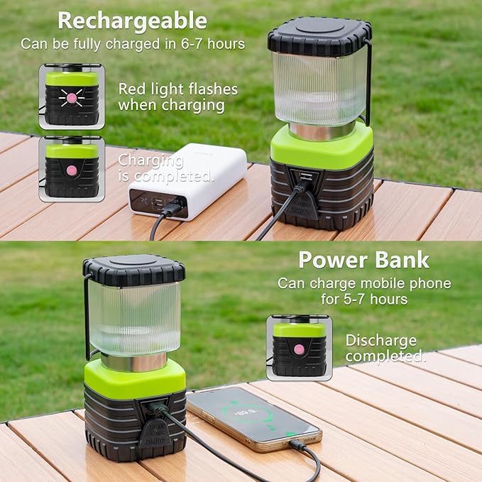 2Packs LED Camping Lantern Rechargeable 1000LM, 4500mAh Power Bank, IP44 Waterproof Lantern Flashlight for Hurricane Emergency, Hiking