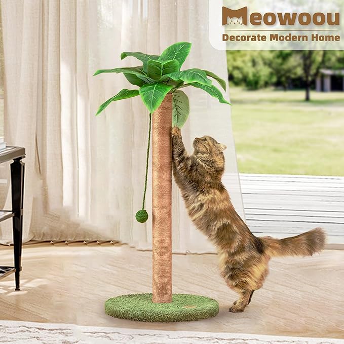 Cat Scratching Post Cat Scratcher 33 inch Tall Scratching Post with Sisal Rope for Indoor Cats Large Cat Scratching Post sisal cat Scratcher Cute for Kitten Scratching Post Green