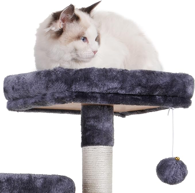 Heybly Cat Tree, Cat Tower for Indoor Cats,Multi-Level Cat Furniture Condo for Cats with Padded Plush Perch, Cozy Basket and Scratching Board Smoky Gray HCT014G