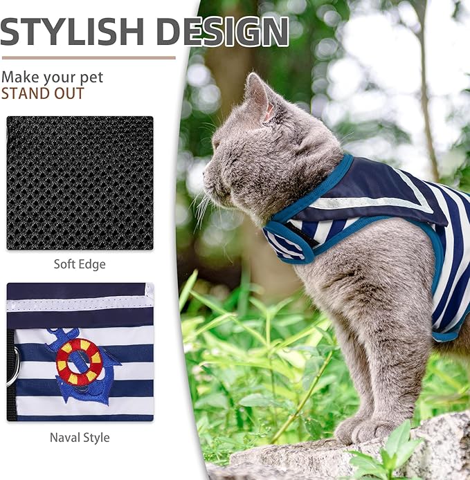 PUPTECK Soft Mesh Cat Vest Harness and Leash Set Puppy Padded Pet Harnesses Escape Proof for Cats Small Dogs Rabbits Bunny, Navy Blue, XL