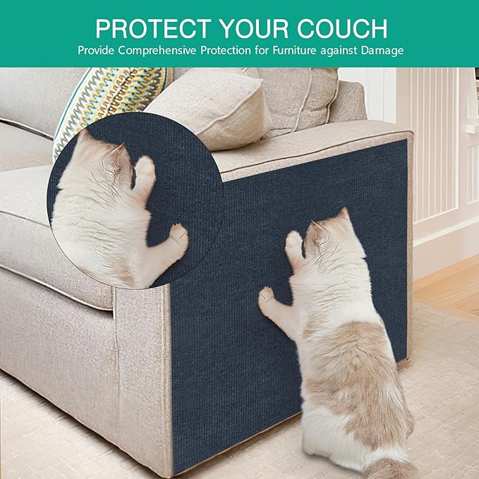 ORIA Cat Scratching Mat, Cat Scratch Furniture Protector, Trimmable Self-Adhesive Climbing Cat Scratcher Mat, Replacement Carpet Pad for Cat Tree Post Shelves Wall, 2 Meters, Grey