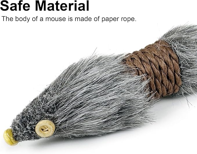 2PCS Cat Mice Toys,Faux Fur Cat Large Size Mice Toys with Plastic Body, Interactive Catch Play Mouse Toy for Indoor Cats,Kittens