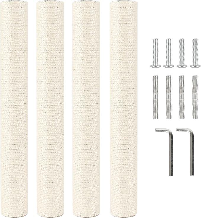 4 Pcs 2.9in 7.4cm Diameter Cat Tree Scratching Post Replacement Parts Sisal Pole (M8, 21.7in/55cm)