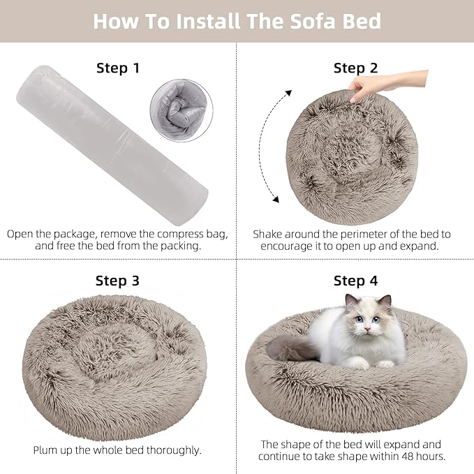 Nisrada Cat Beds for Indoor Cats,20 Inch Dog Bed for Small Melium Large Dogs, Washable-Round Pet Bed for Puppy and Kitten with Slip-Resistant Bottom