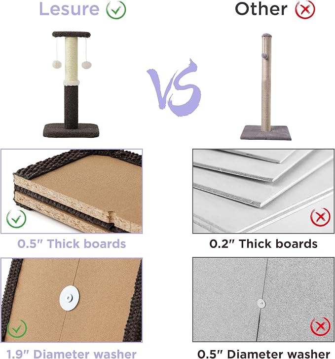 Lesure Cat Scratching Post for Indoor Cats - Highly Resistant Carpet Scratch Posts, Premium Sisal Rope Scratch Posts for Kittens, Sturdy Small Cat Scratch Pole with Hanging Ball, Brown(22.5 inch)