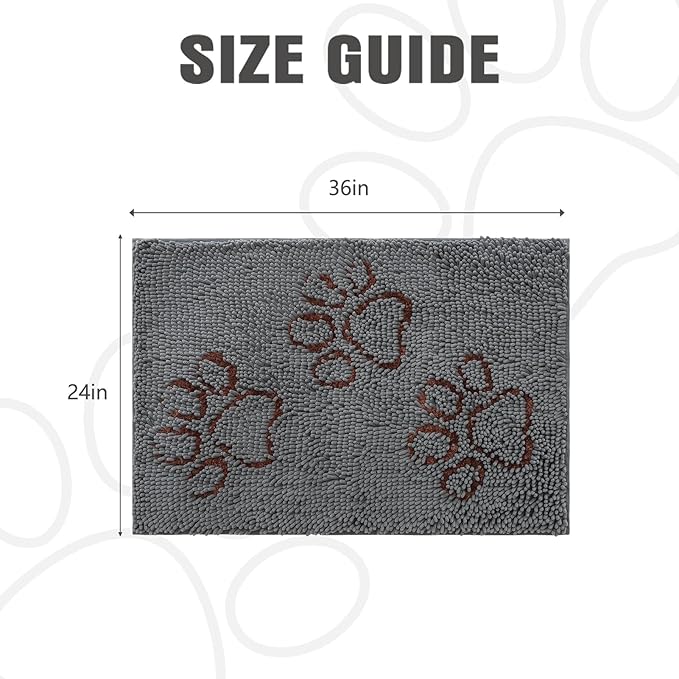 EXPAWLORER Dog Door Mat for Muddy Paws - Highly Absorbent Microfiber Dog Rug, Soft Chenille Dog Runner Rug Indoor Outdoor Floor, Non-Slip Large Pet Paw Cleaning Washable Mud Mat for Bathroom, Grey