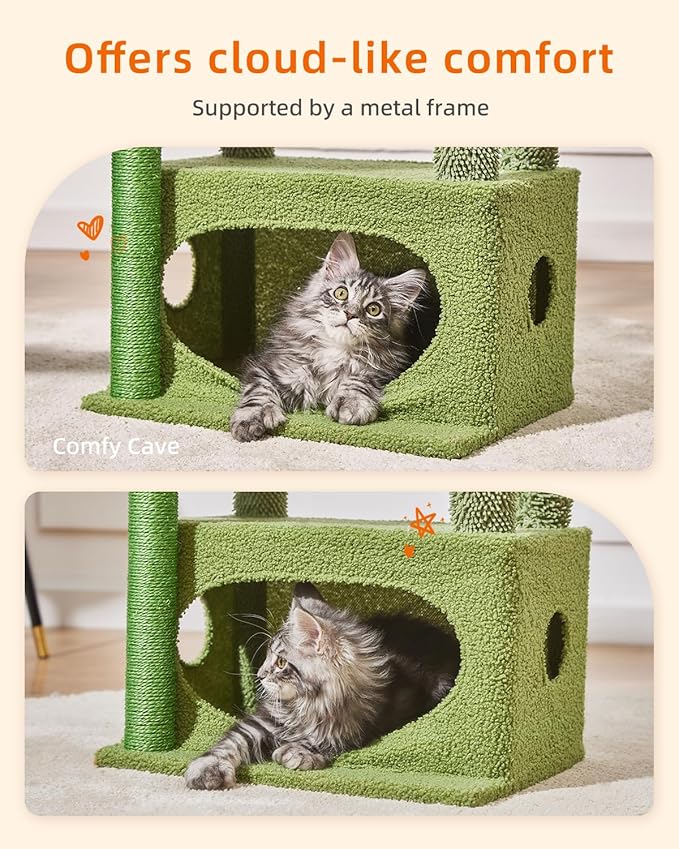 Taoqimiao Cat Tree,38.2-Inch Cat Tower for Indoor Cats,Suitable for Kittens with Luxurious cat condo with Adjustable Baskets and Luxurious Perch MS029ST Cactus
