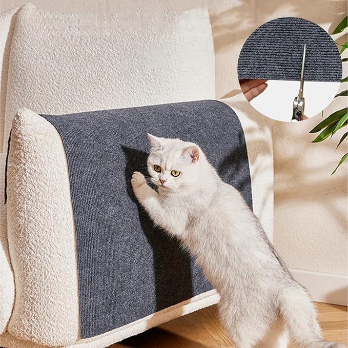Cat Scratch Furniture Protector Pads with Self-Adhesive Backing, 98.5"X15.8" Dark Gray Randomly Cutting Trimmable Cat Scratch Carpet Mat Post Tree Shelves Cover Replacement for Sofa,Couch,Door,Corner