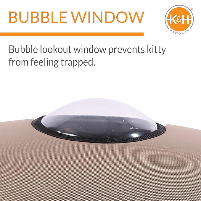 K&H Pet Products EZ Mount Window Bubble Pod Kitty Sill Window Sill Cat Bed Cat Perch, Cat Hammock with Lookout Bubble Window Tan 27 X 20 Inches