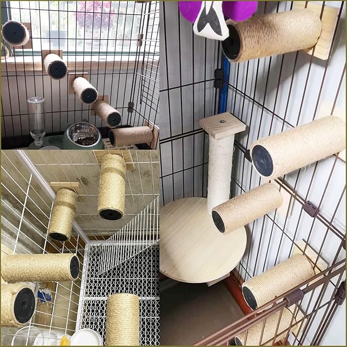 Cat Climbing Steps Scratching Tree - Cage Shelf Wooden Ladder Pets Perch Furniture Inside The cage with Install Screws 4 Steps 6.3x2 inches