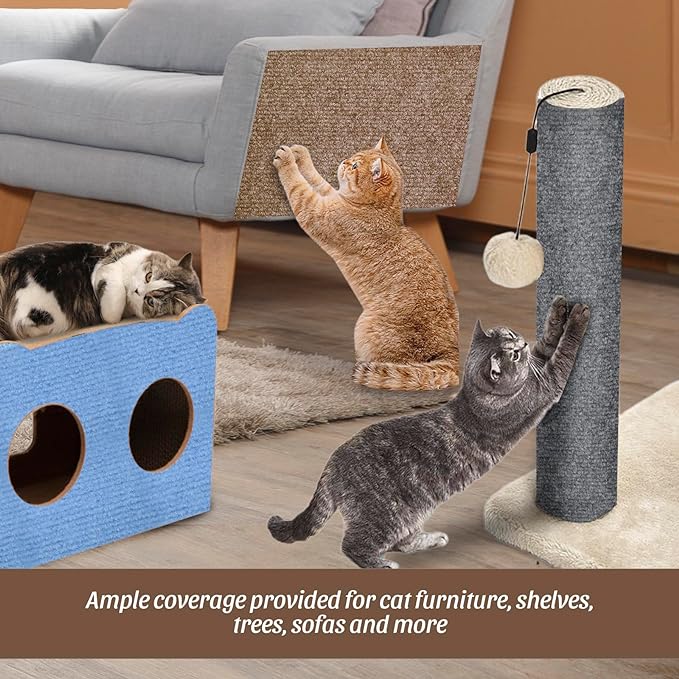 Cat Scratching Mat, 100"x16" Self-Adhesive Carpet Mat Trimmable Replacement for Cat Tree, Cat Wall Shelves, Cat Scratching Post, TanoFalo DIY Couch Furniture Protector (Dark Gray)