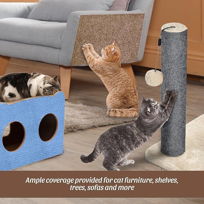 Cat Scratching Mat, 40"x16" Self-Adhesive Carpet Mat Trimmable Replacement for Cat Tree, Cat Wall Shelves, Cat Scratching Post, DIY Couch Furniture Protector (Brown)