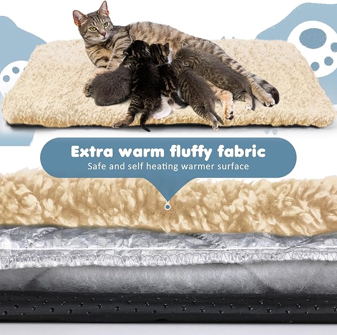 6 Pack Self Warming Cat Pads 19 x 28 Inch Self Heating Dog Cat Mats Extra Warm Thermal Pet Bed Washable Pet Crate Bed Mat Blanket Removable Cover Non Slip for Indoor Outdoor Pets (Grey Beige)