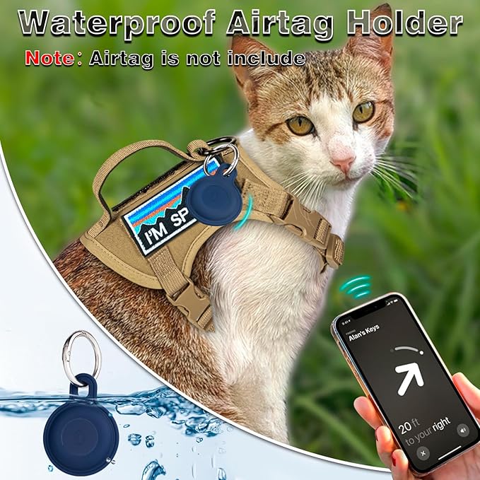 Tactical Cat Harness for Walking, Adjustable Escape Proof Pet Vest for Large Cat,Easy Control Breathable Cat Vest with Handle，Molle Patches (Khaki, L)