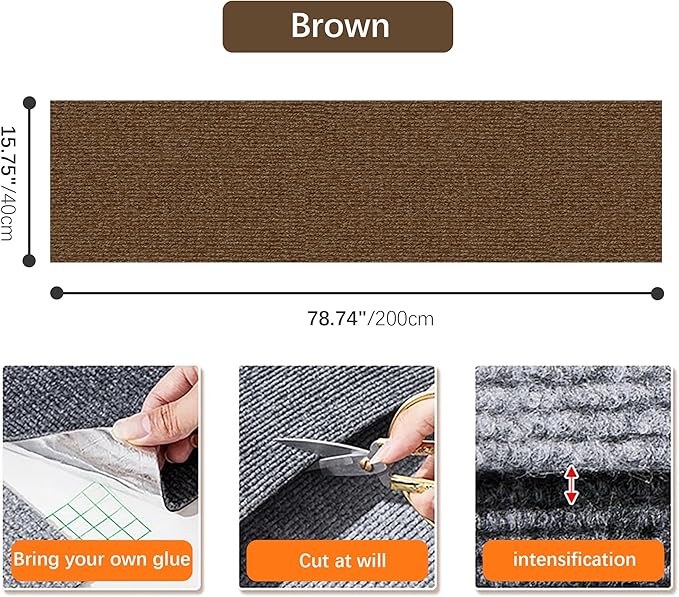 Trimmable Cat Scratching Mat, 78.74"x15.75" Cat Scratch Mat DIY Post Carpet Covered, Self-Adhesive Cat Tree Shelves Replacement Mat for Cat Wall Couch Furniture (Brown)