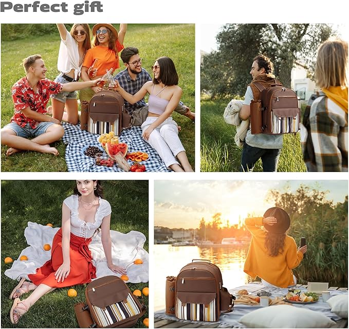 22L Insulated Picnic Basket Leak Proof Picnic Backpack for 2, Brown Camping Gifts, Cool Bridal Shower Gifts for Bride and Groom, Mr and Mrs, Anniversary Engagement Wedding for Newly Engaged Couples