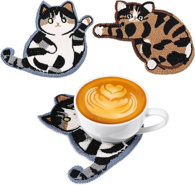2pcs Cat Coasters for Drinks, Cat Gifts for Cat Lovers Fun Woven Creative Drink Coaster Cute Coffee Coasters for Home Decor Tabletop Protection Suitable for Kinds Cups