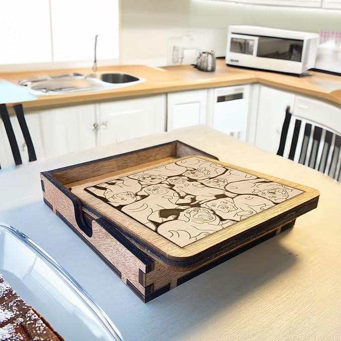 02 Rottweiler Dog Coaster - Rottweiler Dog Puzzle Wooden Coaster Set - Interlocking Jigsaw Drink Mats with Laser-Cut Design for Rottweiler Lovers (Rottweiler Dog)