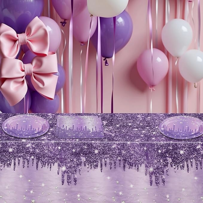 41Pcs Purple Birthday Party Decorations, Happy Birthday Party Tableware Includes 20 Paper Plates 20 Napkins and 1 Tablecloth, Purple Dinnerware for Women Girl Men Birthday Party Baby Shower Decoration