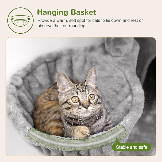 F46C Versatile Play Cat Tree Tower | 46-Inch Sturdy Cat Condo with Scratching Posts, Hammock, Multiple Platforms & Anti-Tip Kit for Large Multi-Cats | Premium Quality Materials, Light Gray