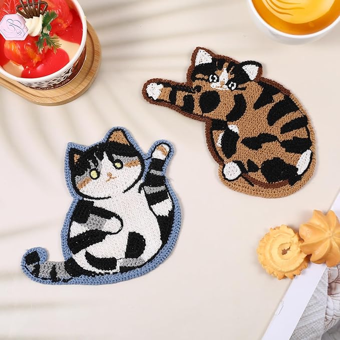 2pcs Cat Coasters for Drinks, Cat Gifts for Cat Lovers Fun Woven Creative Drink Coaster Cute Coffee Coasters for Home Decor Tabletop Protection Suitable for Kinds Cups