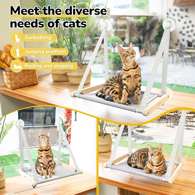 Cat Window Perch, Cat Hammock Window Seat, Cat Window Hammocks Bed for Indoor Cats, Large Cat Perch with Sturdy Screw Suction Cups for Large Cats & Kittens (Gray)