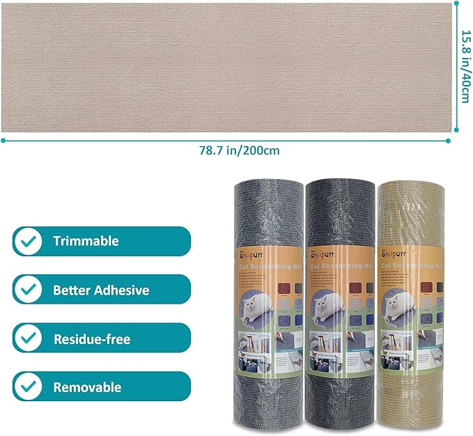 Cat Scratch Furniture Protector,78.7"x15.8" Asisumption Cat Scratching Mat self-Adhesive,Cat Carpet remnants,Replacement Parts for Cat Tree,DIY Climbing Cat Scratcher(Beige)