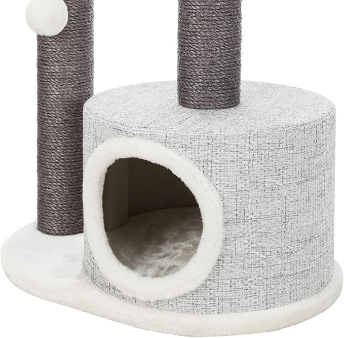 TRIXIE Pilar Cat Scratching Post 39.4 Inch - with Durable Sisal Rope (Gray) and Condo, Two Platforms, Top Platform with Backrest & Dangling Cat Toy - in Gray