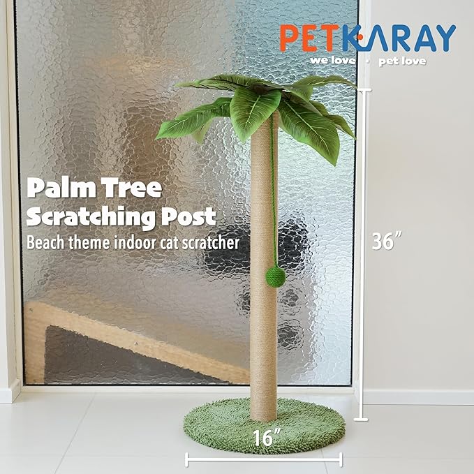 PETKARAY Cat Scratching Post, 36" Tall Palm Tree Cat Scratching Post, Sisal Cat Scratcher with Toy Ball for Indoor Kittens, Large Size