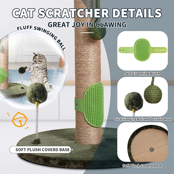 Cat Scratching Post 33" Scratching Posts for Indoor Cats Adults and Kitten, Cat Scratching Post Tall with Sisal Rope, Cute Cat Tree Scratching Post with Hanging Ball
