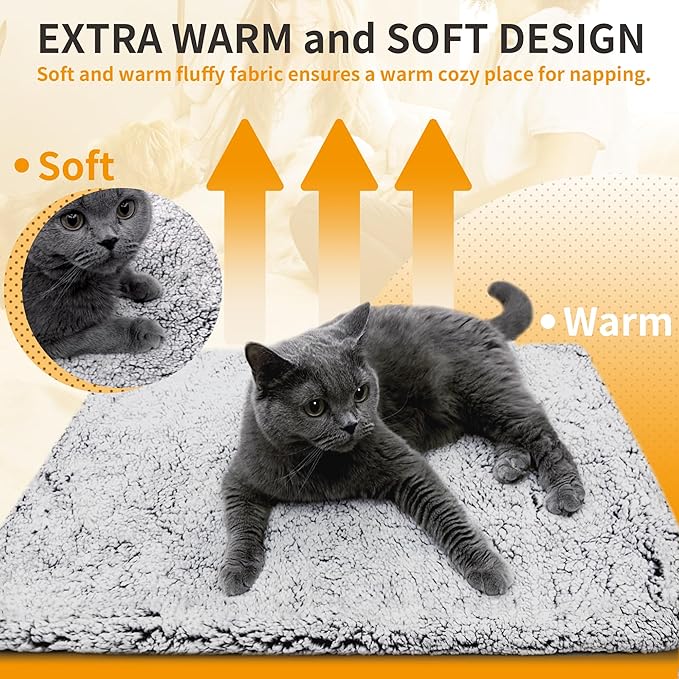 NWK Fluffy Self Warming Thermal Plush Fur Pet Mat for Dogs and Cats, Body Heat Reflecting Cat Bed Mat, Washable, for Sofa & Crate & Kennel & Car Seat (23'' X 35'', Grey)