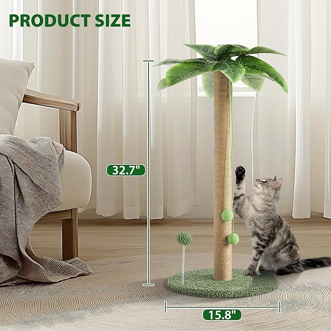 Cat Scratching Post for Indoor Cats, 33" Tall Cat Tree with Sisal Rope, Kitten Scratcher Sisal Rope Scratch Posts Trees with Hanging Ball,Cat Toys