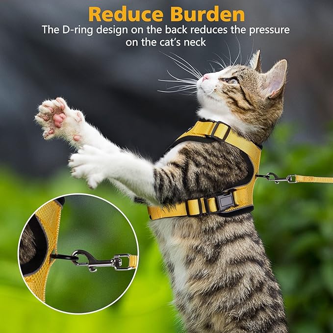 Dooradar Cat Harness and Leash Set, Escape Proof Safe Adjustable Kitten Vest Harnesses for Walking, Easy Control Soft Breathable Mesh Jacket with Reflective Strips for Cats, Yellow, XS