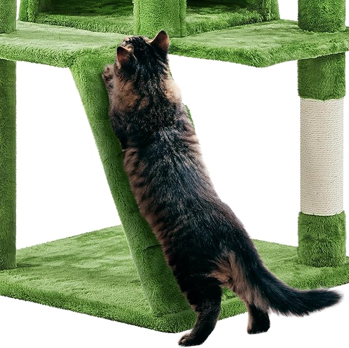 Yaheetech 62in Cat Tree Cat Tower for Indoor Cats, Cat Furniture w/Double Cat Condo, Scratching Posts, Multiple Platforms and Balls for Kittens & Cats, Green