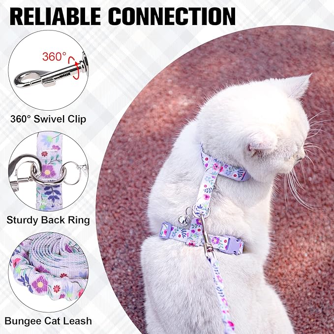 BEAUTYZOO Cat Harness and Leash Set Escape Proof for Walking, Kitten Soft Adjustable Vest Harnesses for Small Medium Large Cats, Easy Control Breathable Plaid Ribbon Nylon for Outdoor Indoor Use