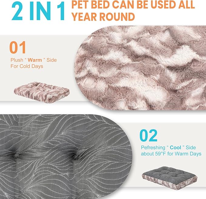 2 in 1 Dog Bed Crate Pad Mat Washable Reversible (Cool & Warm) Soft Fluffy Pet Kennel Beds for Large Medium Small Puppy Cat Sleeping Mattress Machine Wash Dog Cooling Mats (Dot Brown, 29"*21")