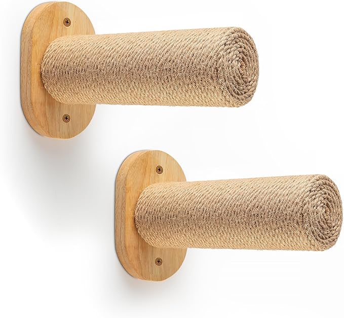 2-Pack Cat Wall Steps - Wooden Cat Shelves for Wall Mounting, Cat Wall Shelves and Perches for Kittens & Adult Cats - Cat Wall Furniture Set with Jute Rope for Scratching, Kneading, Climbing.
