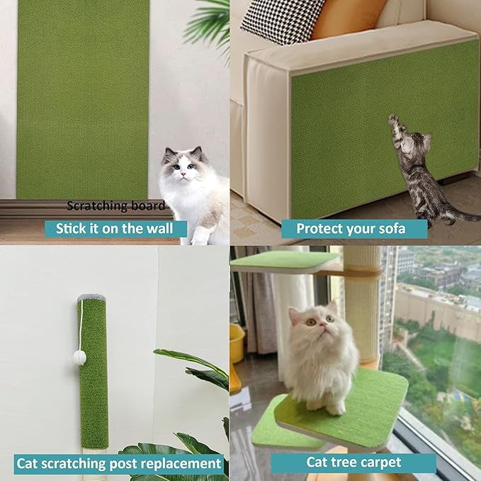 Cat Scratch Furniture Protector，78.7"x15.8"Cat Scratching Mat,Trimmable Self-Adhesive Cat Couch Protector,cat Wall Scratcher,Pad Replacement for Cat Tree Shelves and Post(Green)